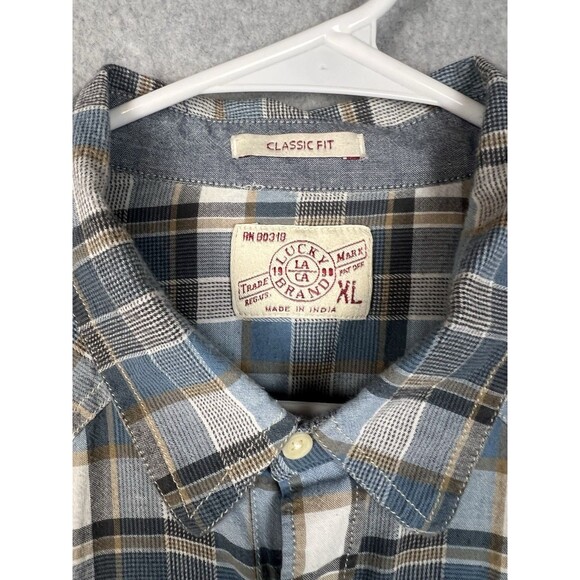 Lucky Brand Men's XL Western Snap Button Shirt Gray Plaid Classic Fit RN 80318 - Picture 2 of 7